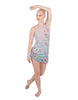Cherry Blossom Sleeveless Chiffon Rouched Dress With Leotard