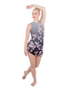 Cherry Blossom Sleeveless Chiffon Rouched Dress With Leotard