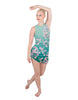 Cherry Blossom Sleeveless Chiffon Rouched Dress With Leotard