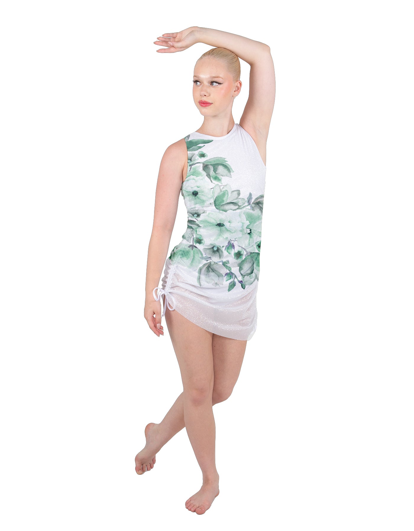 Magnolia Sleeveless Chiffon Rouched Dress With Leotard