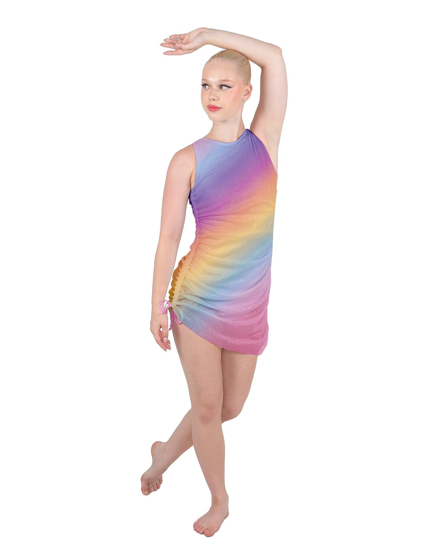 Rainbow Connection Sleeveless Chiffon Rouched Dress With Leotard