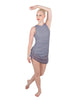 Solid Glitter Chiffon Sleeveless Rouched Dress With Leotard