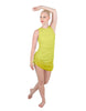 Solid Glitter Chiffon Sleeveless Rouched Dress With Leotard