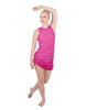 Solid Glitter Chiffon Sleeveless Rouched Dress With Leotard