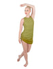 Solid Glitter Chiffon Sleeveless Rouched Dress With Leotard