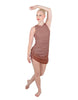 Solid Glitter Chiffon Sleeveless Rouched Dress With Leotard