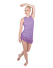 Solid Glitter Chiffon Sleeveless Rouched Dress With Leotard