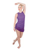 Solid Glitter Chiffon Sleeveless Rouched Dress With Leotard