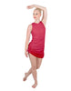 Solid Glitter Chiffon Sleeveless Rouched Dress With Leotard