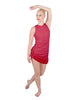 Solid Glitter Chiffon Sleeveless Rouched Dress With Leotard