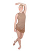 Solid Glitter Chiffon Sleeveless Rouched Dress With Leotard