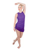 Solid Glitter Chiffon Sleeveless Rouched Dress With Leotard