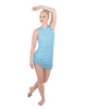 Solid Glitter Chiffon Sleeveless Rouched Dress With Leotard