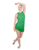 Solid Glitter Chiffon Sleeveless Rouched Dress With Leotard