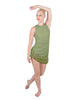 Solid Glitter Chiffon Sleeveless Rouched Dress With Leotard