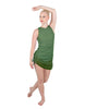 Solid Glitter Chiffon Sleeveless Rouched Dress With Leotard