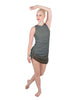 Solid Glitter Chiffon Sleeveless Rouched Dress With Leotard