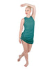 Solid Glitter Chiffon Sleeveless Rouched Dress With Leotard