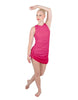Solid Glitter Chiffon Sleeveless Rouched Dress With Leotard