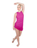 Solid Glitter Chiffon Sleeveless Rouched Dress With Leotard