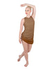 Solid Glitter Chiffon Sleeveless Rouched Dress With Leotard