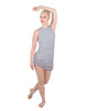 Solid Glitter Chiffon Sleeveless Rouched Dress With Leotard