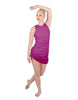 Solid Glitter Chiffon Sleeveless Rouched Dress With Leotard