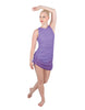 Solid Glitter Chiffon Sleeveless Rouched Dress With Leotard