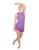 Solid Glitter Chiffon Sleeveless Rouched Dress With Leotard