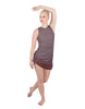 Solid Glitter Chiffon Sleeveless Rouched Dress With Leotard