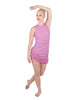 Solid Glitter Chiffon Sleeveless Rouched Dress With Leotard