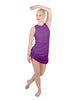Solid Glitter Chiffon Sleeveless Rouched Dress With Leotard