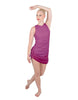 Solid Glitter Chiffon Sleeveless Rouched Dress With Leotard