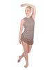 Solid Glitter Chiffon Sleeveless Rouched Dress With Leotard