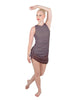 Solid Glitter Chiffon Sleeveless Rouched Dress With Leotard