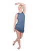 Solid Glitter Chiffon Sleeveless Rouched Dress With Leotard