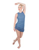 Solid Glitter Chiffon Sleeveless Rouched Dress With Leotard