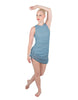 Solid Glitter Chiffon Sleeveless Rouched Dress With Leotard