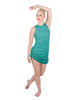Solid Glitter Chiffon Sleeveless Rouched Dress With Leotard