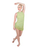 Solid Glitter Chiffon Sleeveless Rouched Dress With Leotard