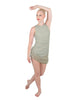 Solid Glitter Chiffon Sleeveless Rouched Dress With Leotard