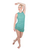 Solid Glitter Chiffon Sleeveless Rouched Dress With Leotard