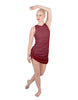 Solid Glitter Chiffon Sleeveless Rouched Dress With Leotard