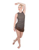 Solid Glitter Chiffon Sleeveless Rouched Dress With Leotard