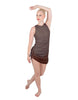 Solid Glitter Chiffon Sleeveless Rouched Dress With Leotard