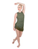 Solid Glitter Chiffon Sleeveless Rouched Dress With Leotard