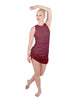 Solid Glitter Chiffon Sleeveless Rouched Dress With Leotard