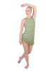 Solid Glitter Chiffon Sleeveless Rouched Dress With Leotard