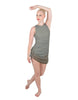 Solid Glitter Chiffon Sleeveless Rouched Dress With Leotard