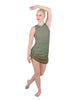 Solid Glitter Chiffon Sleeveless Rouched Dress With Leotard